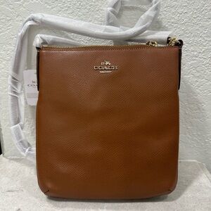 Coach Brown Crossgrain Leather Crossbody Bag with Gold Accent Details